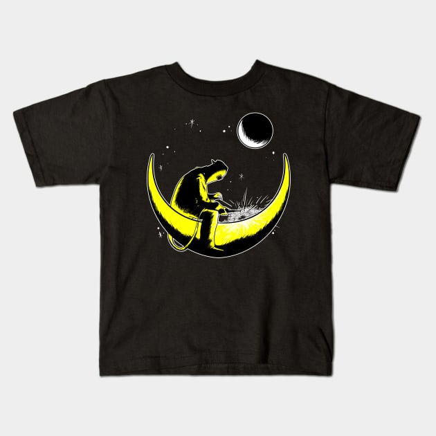 Welder Neon Moon Kids T-Shirt by damnoverload